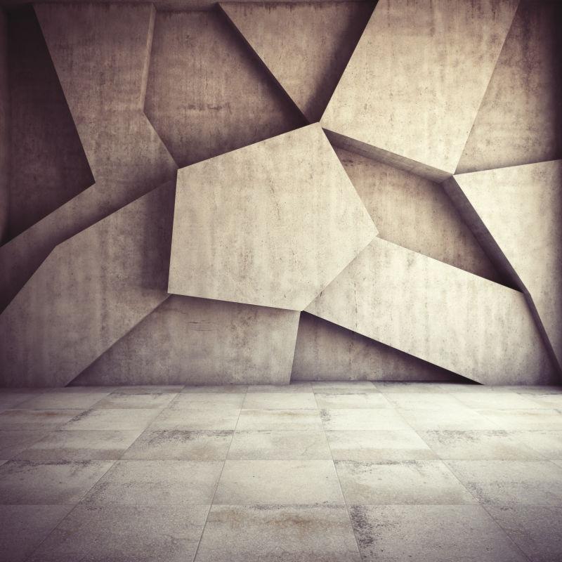 浅褐色地面上的几何形状混凝土墙面