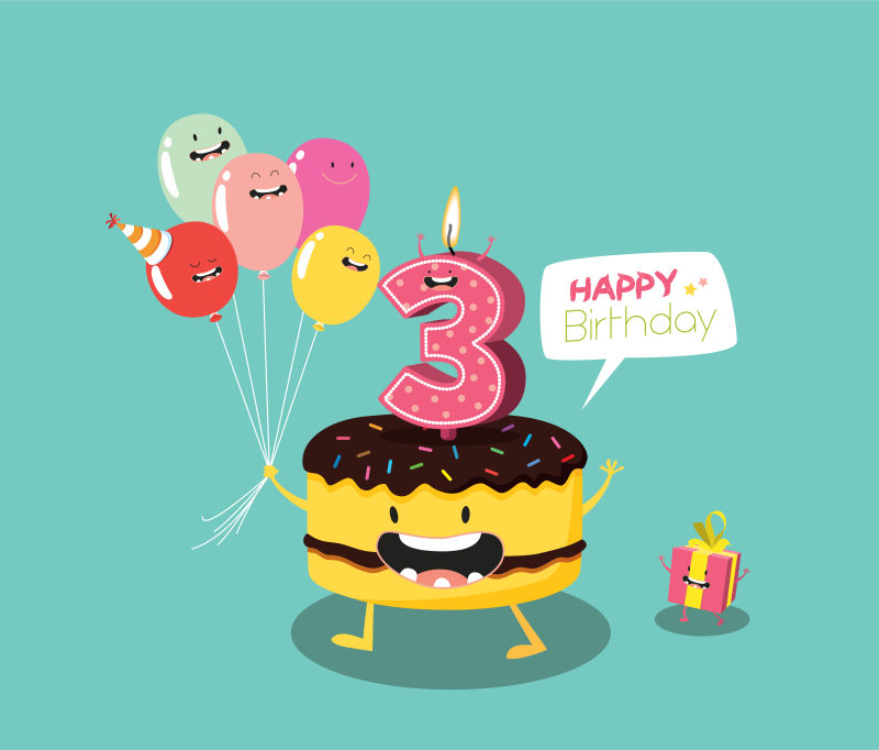 创意矢量庆祝三岁生日插图设计