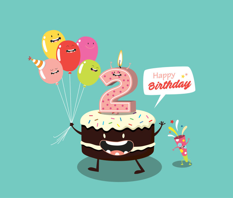 矢量庆祝二岁生日蛋糕插图