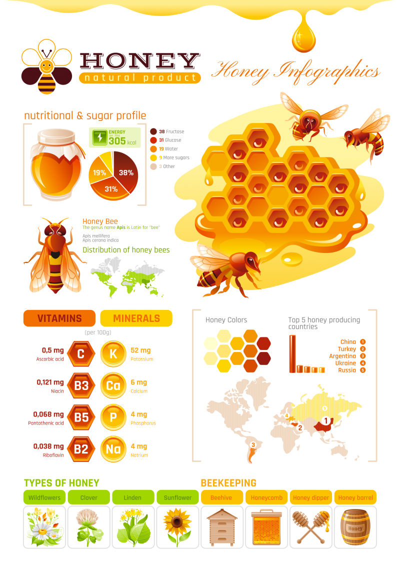 创意矢量蜂蜜平面信息图表