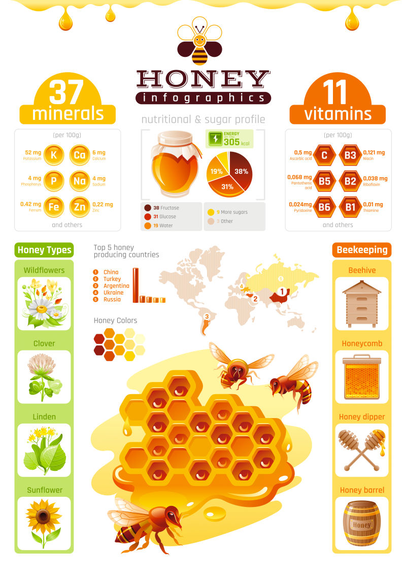 创意蜜蜂蜂蜜元素的创意信息图表