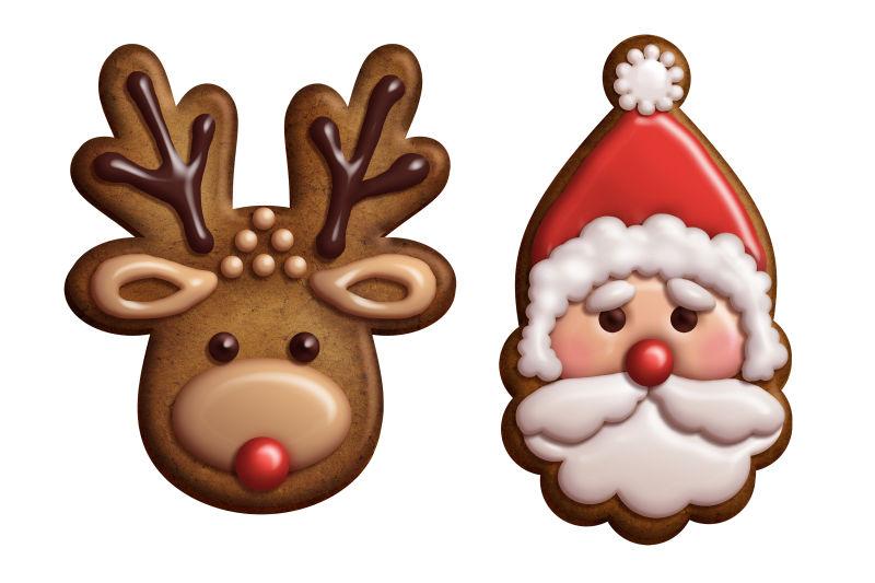 圣诞姜饼饼干驯鹿和圣诞老人