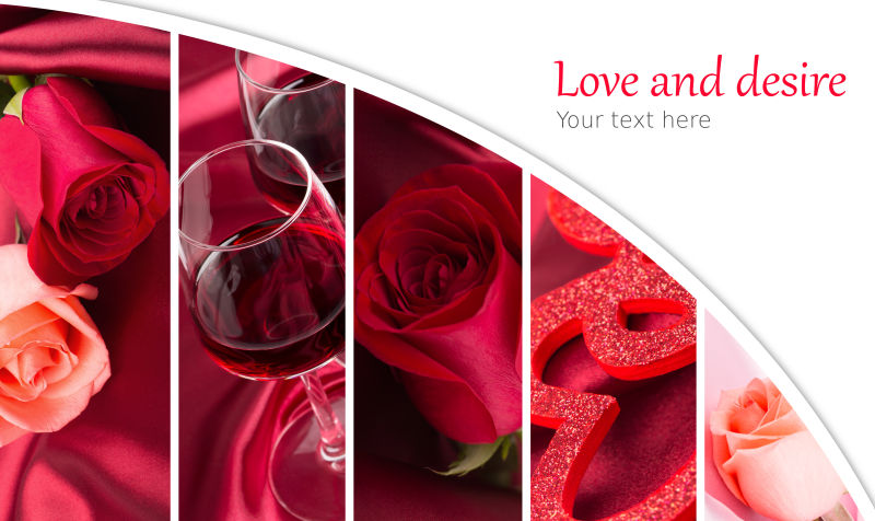 红葡萄酒和玫瑰拼贴