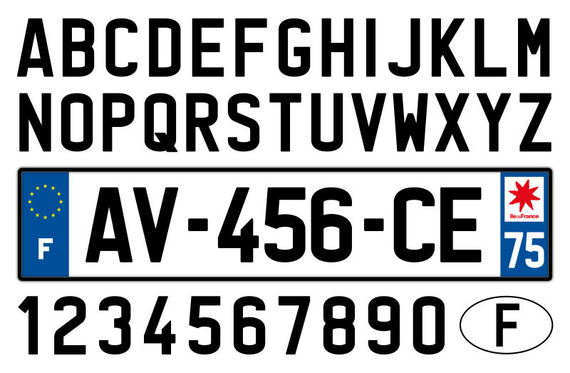 矢量法国车牌字母数字设计