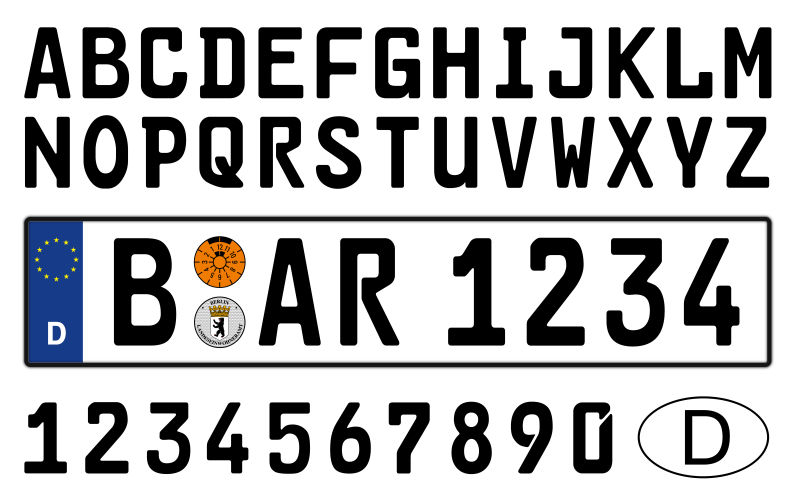 矢量字母数字车牌设计