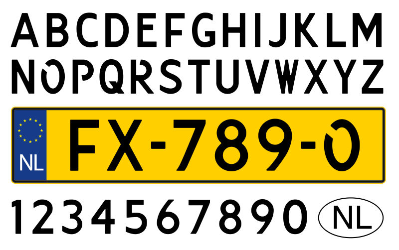 矢量荷兰车牌数字字母设计