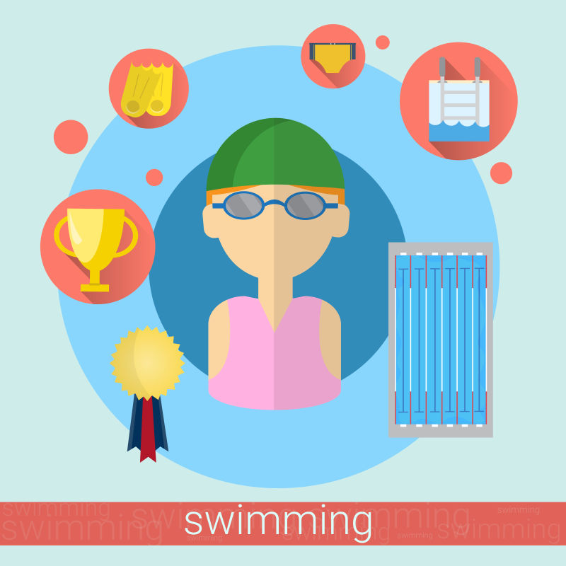 矢量游泳运动员平面插图