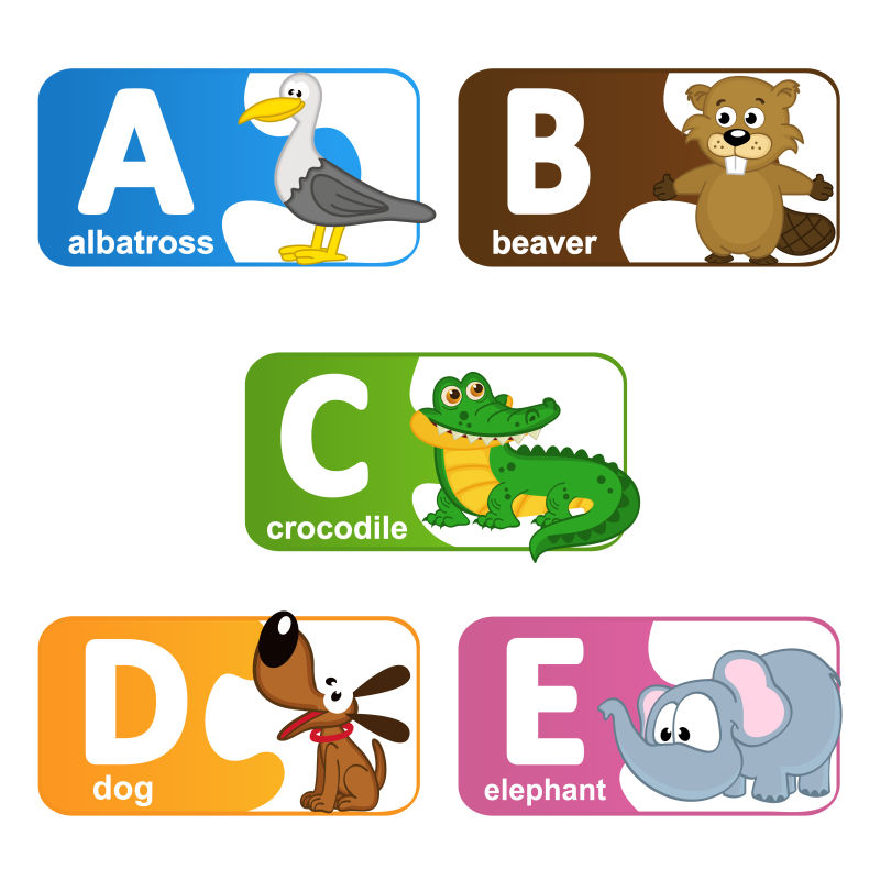 矢量动物图案英文字母贴纸设计