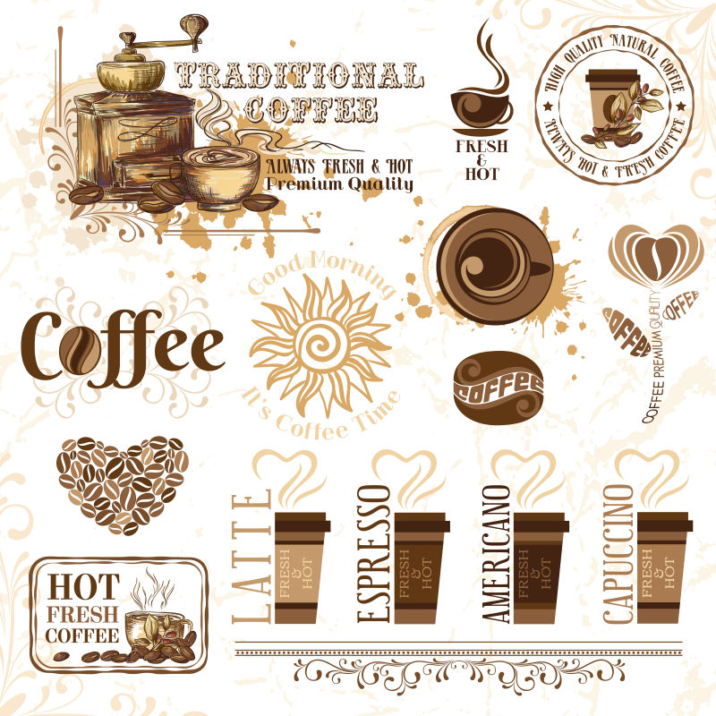 创意矢量咖啡相关的抽象平面插图