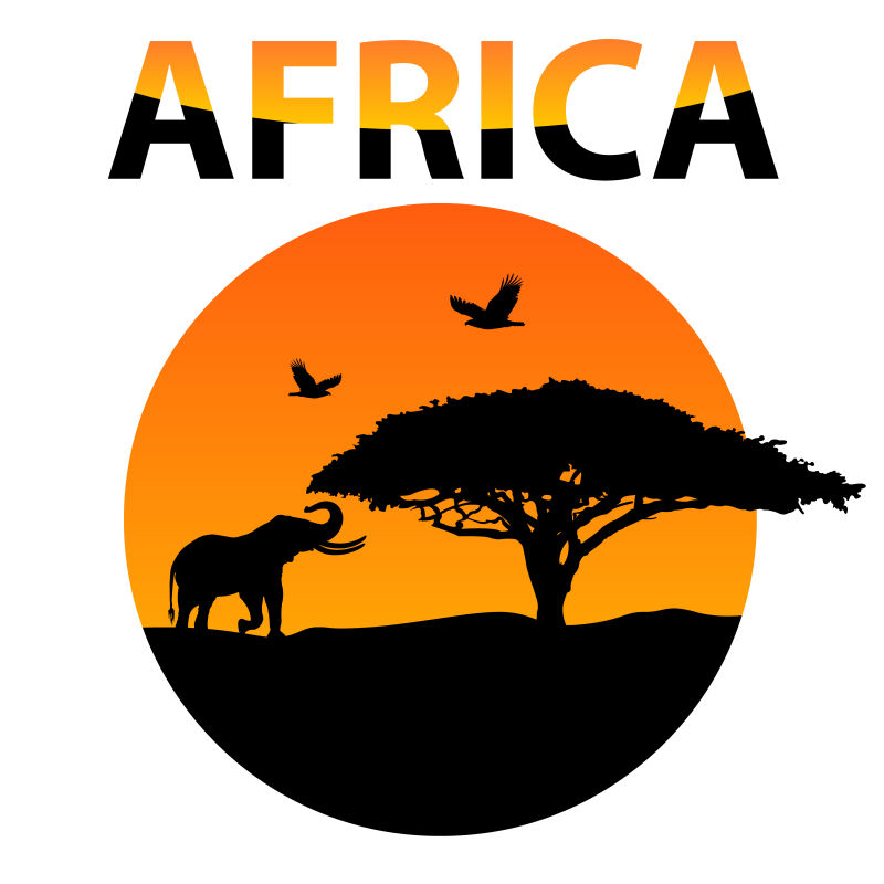 矢量的非洲大象轮廓插图