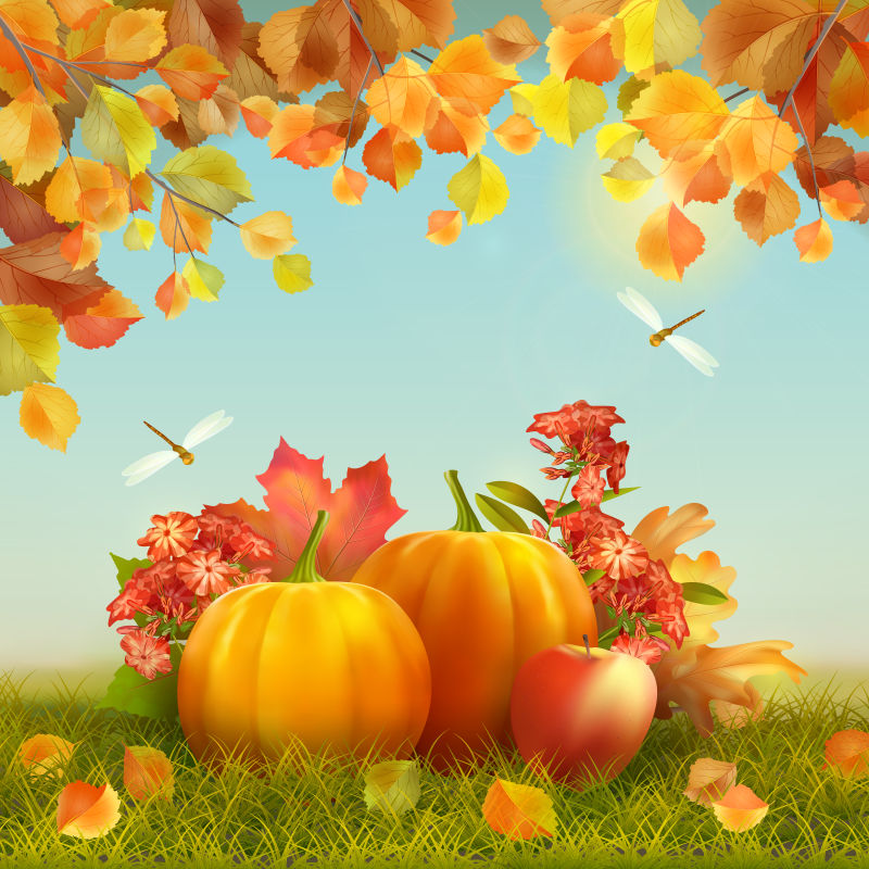矢量手绘风格的秋季抽象概念背景
