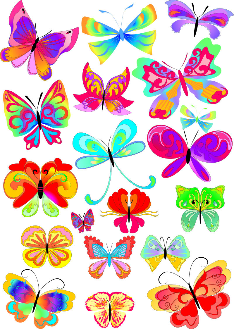 不同彩色的失量蝴蝶插图
