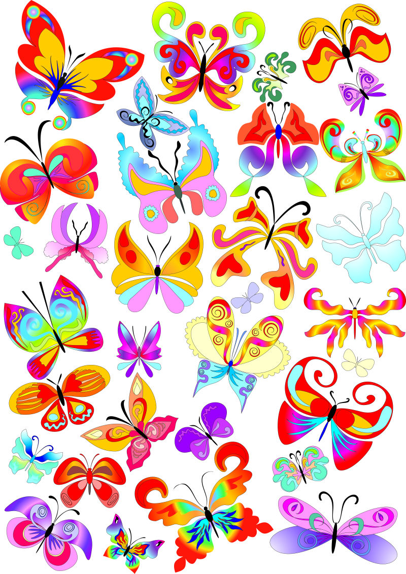 矢量抽象彩色创意手绘蝴蝶设计元素