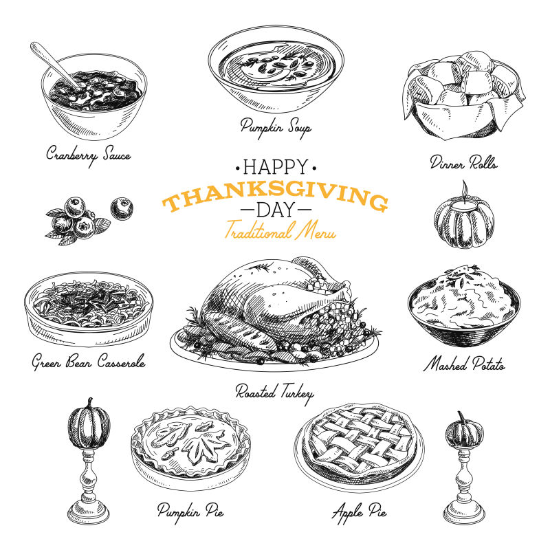 感恩节食物插图矢量设计