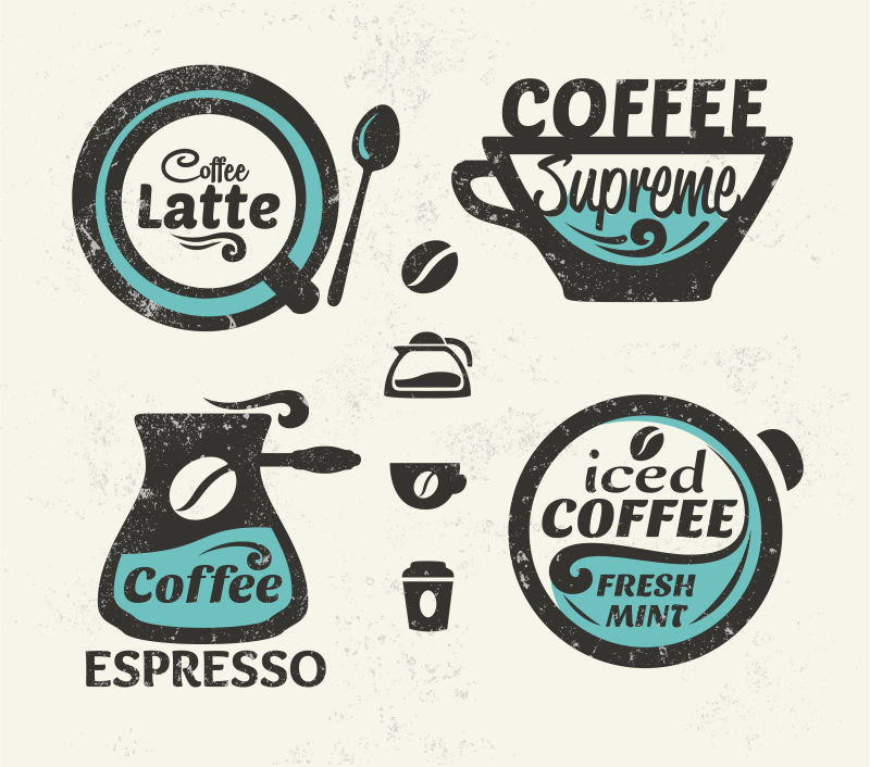 矢量创意咖啡的抽象平面标签设计