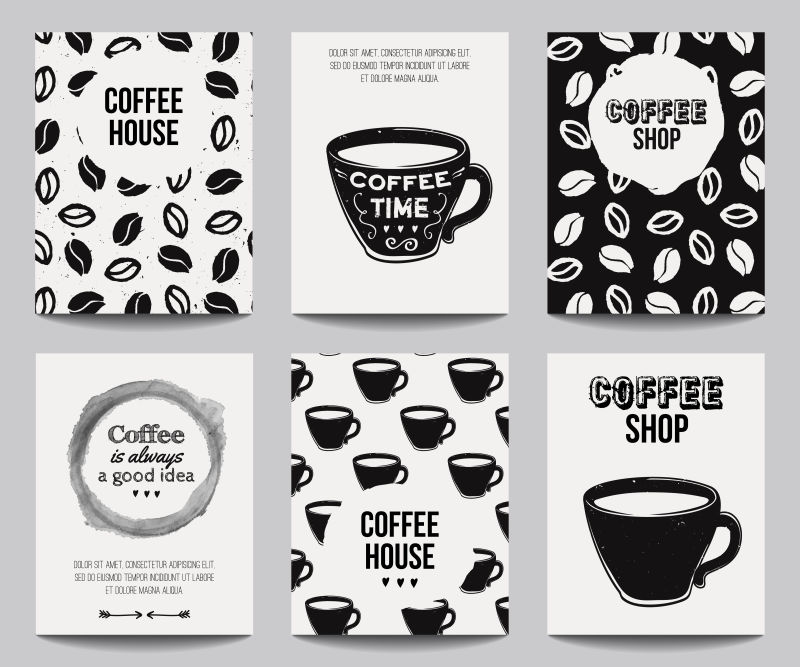 矢量单色集现代海报与咖啡背景