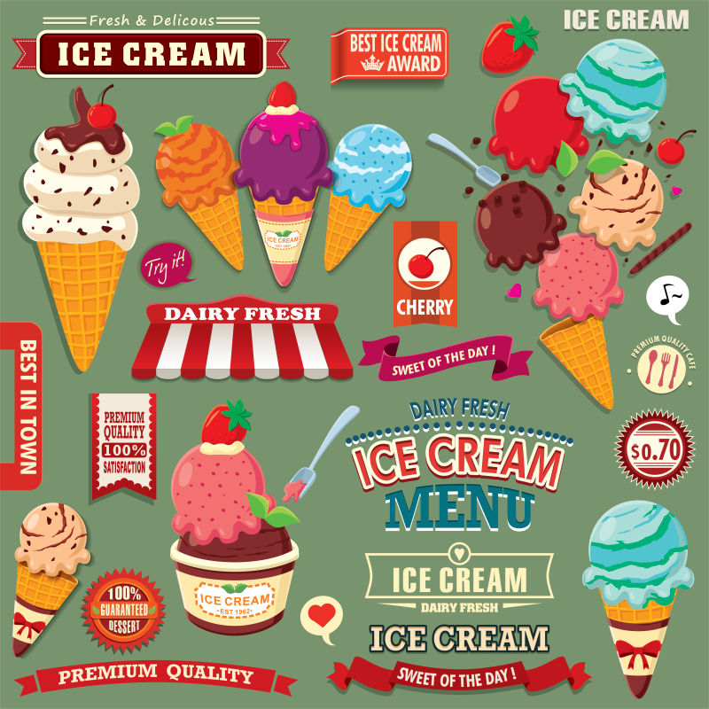 矢量各种冰淇淋图标插图设计