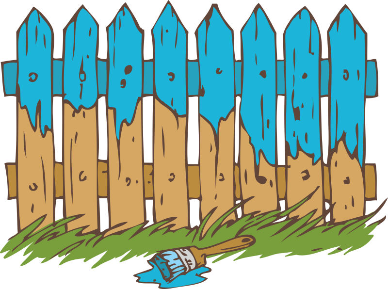 矢量创意涂了蓝色油漆的木篱笆插图