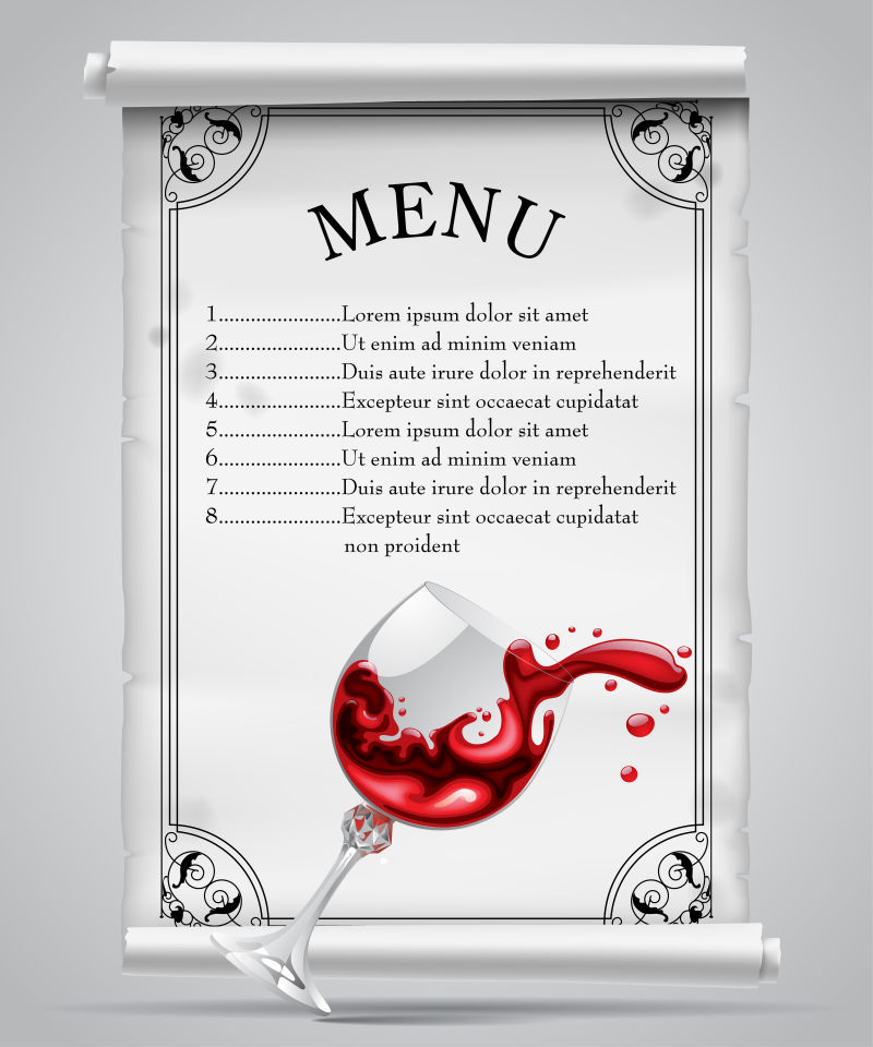 创意红酒和菜单矢量插图