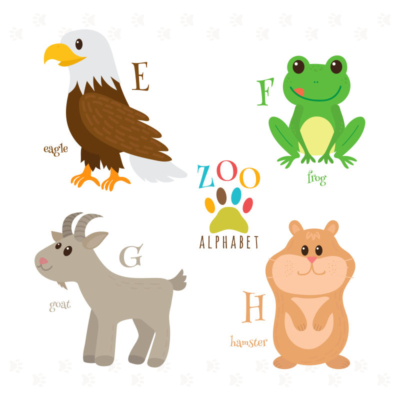 抽象矢量卡通字母动物插图