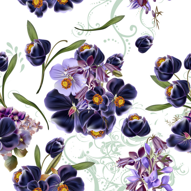 抽象矢量紫色手绘花朵无缝背景