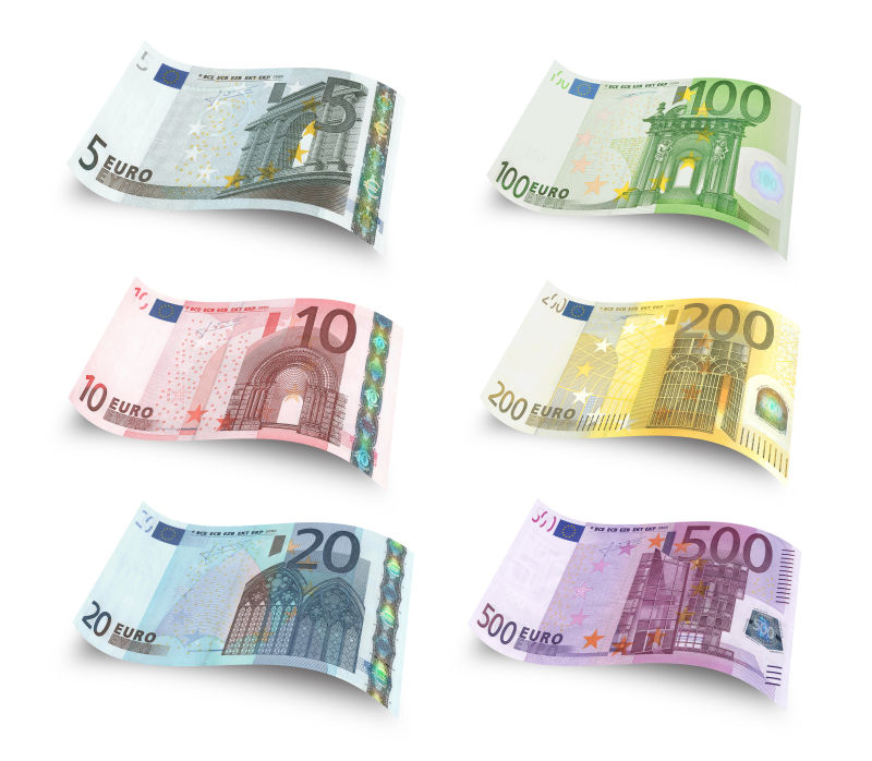 白色背景下的欧元货币