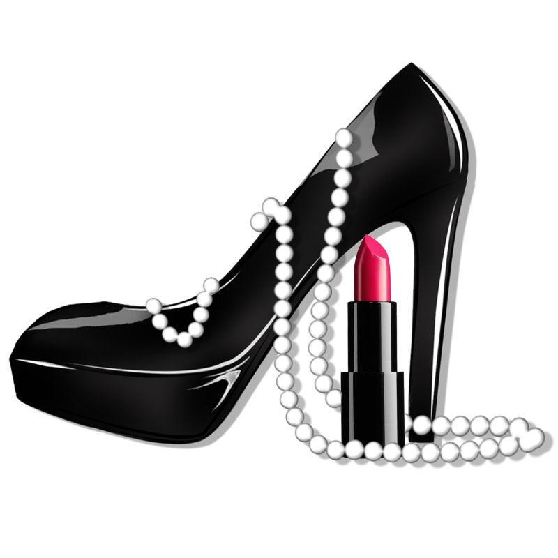 黑色珍珠鞋和口红鞋