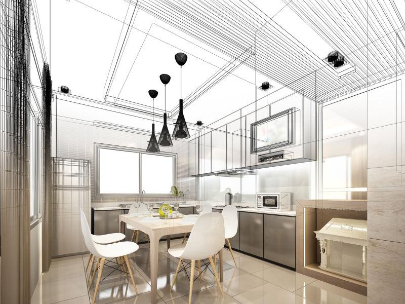 现代室内厨房抽象素描设计
