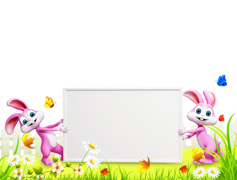 两只兔子拿着画板