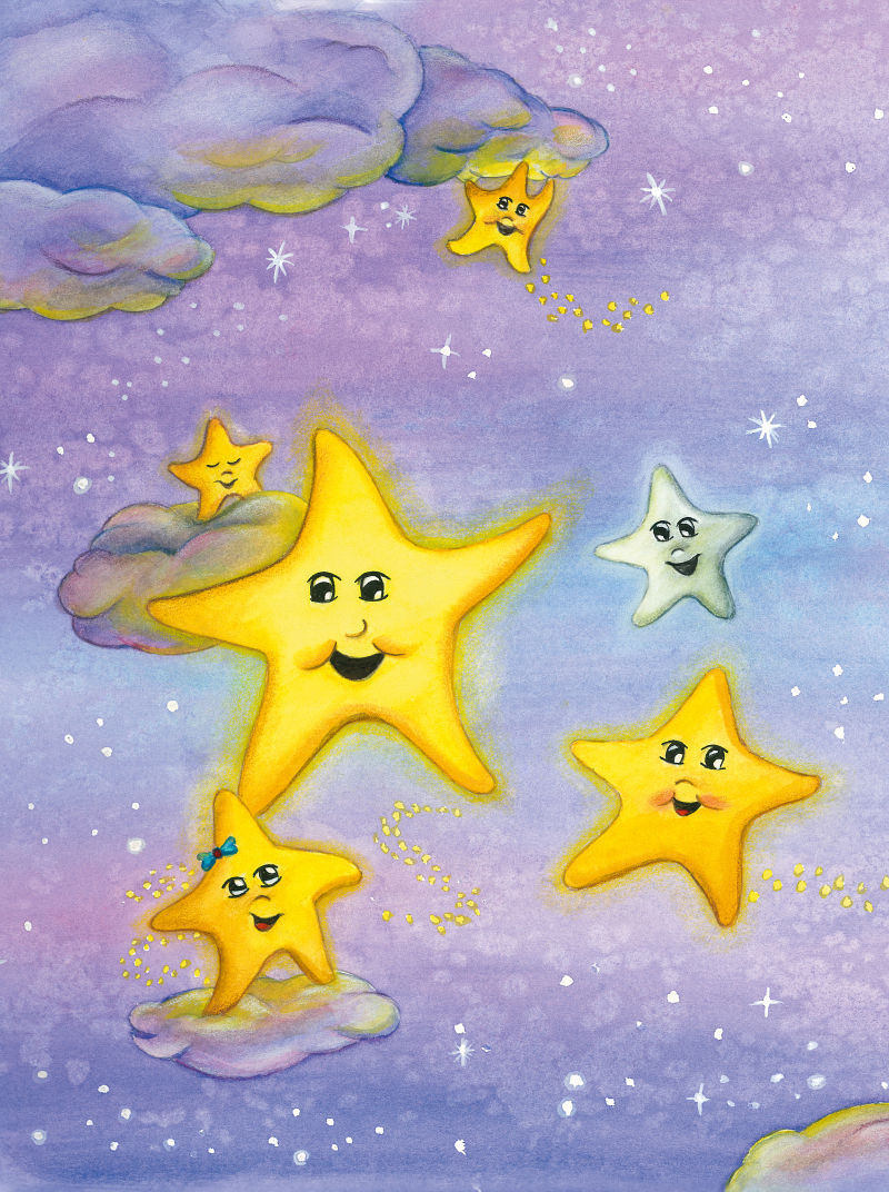 夜空中闪烁的可爱星星水彩画