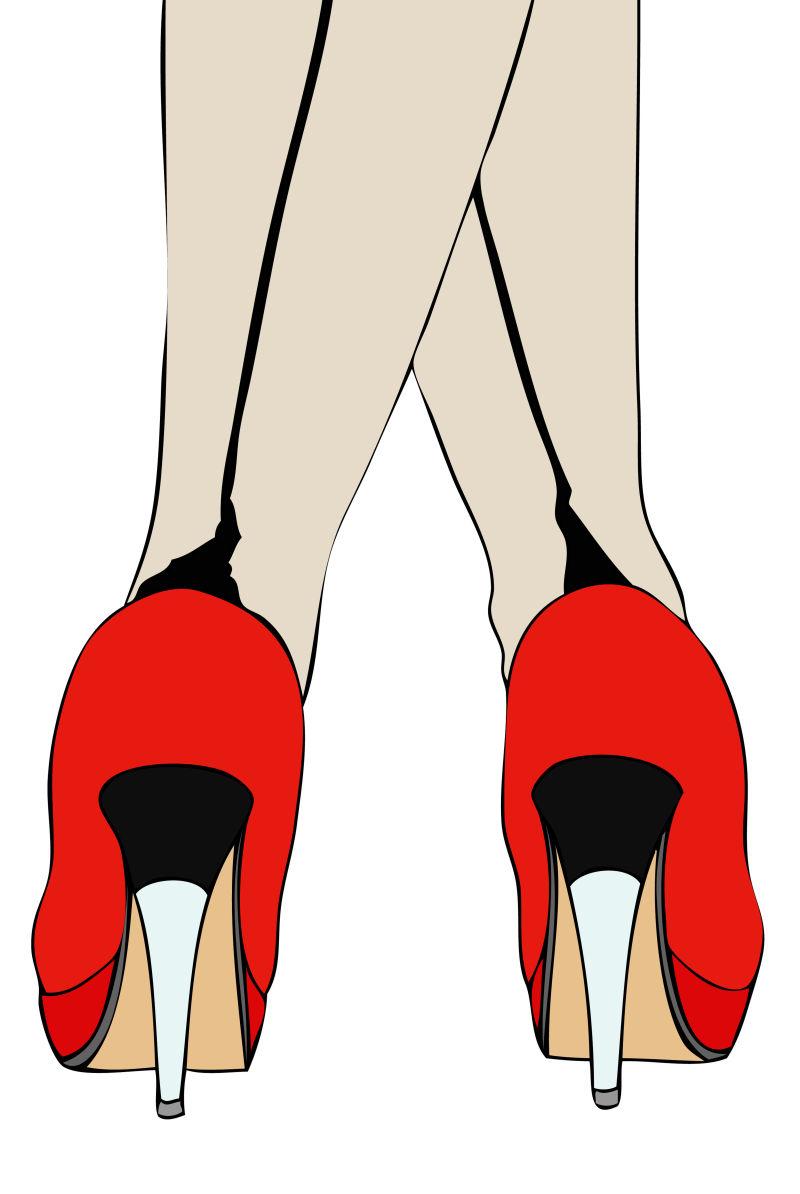 白色背景上性感的穿着红色高跟鞋的美女腿脚部