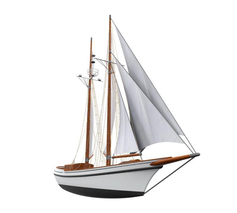 白色背景上的3D帆船