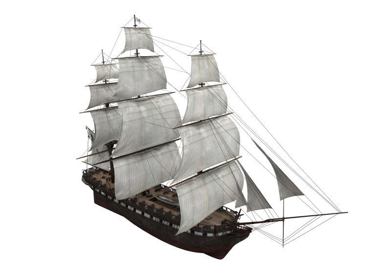 白色背景上的旧式帆船