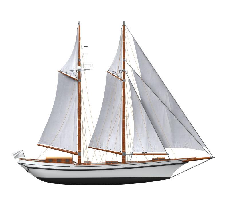 白色背景上的帆船模型