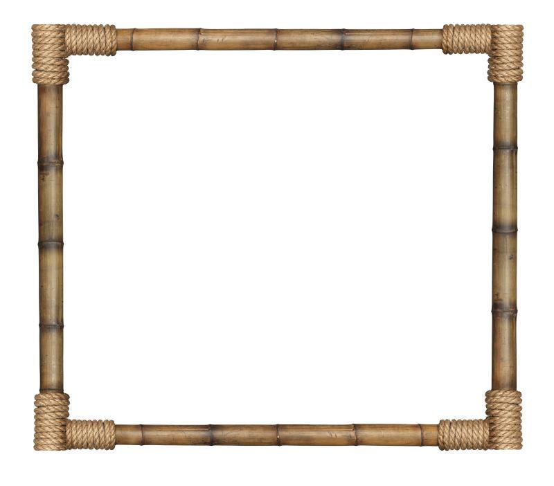 白色背景中的绳捆扎的竹框架