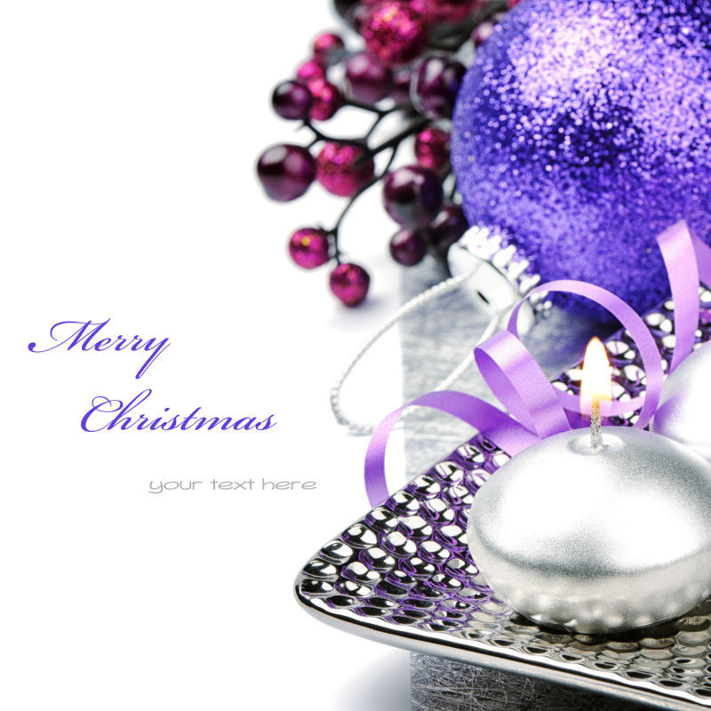 紫色的圣诞球圣诞贺卡