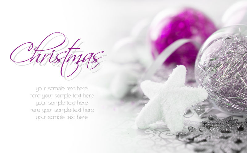 紫色和银色圣诞装饰圣诞贺卡
