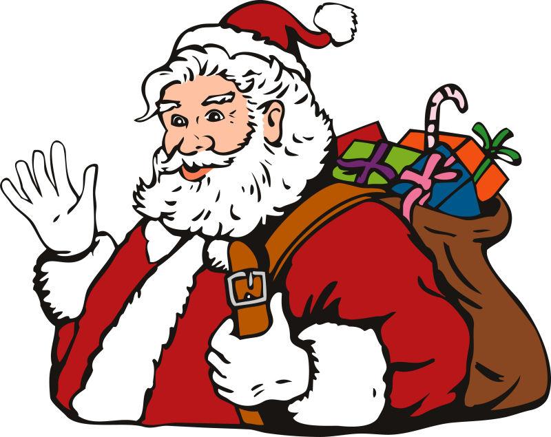 背着礼物袋的圣诞老人矢量插图