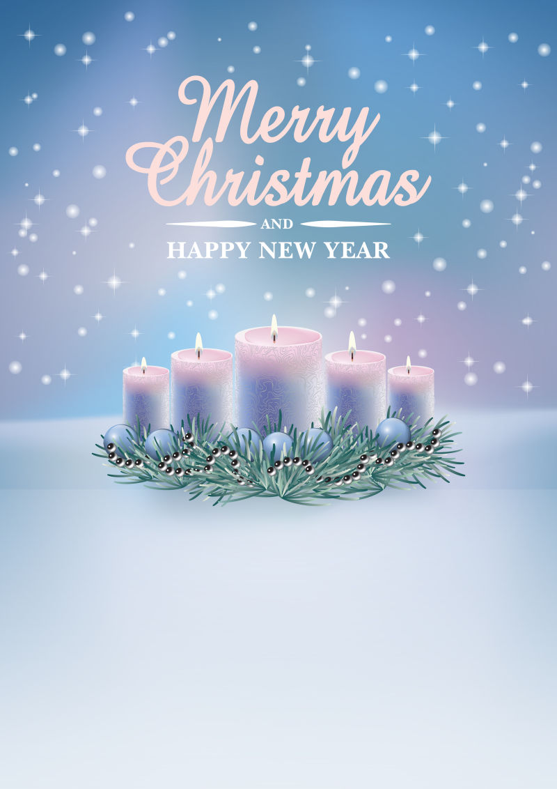 圣诞节装饰与燃烧蜡烛在神奇的冬天矢量插图