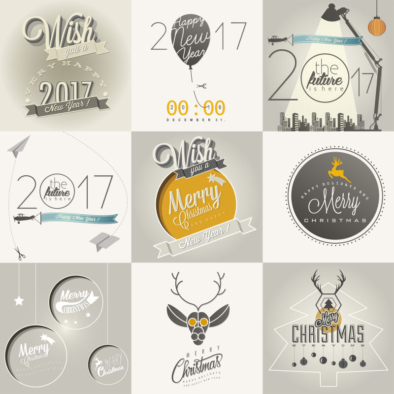 矢量2017圣诞标签贴纸样式设计图