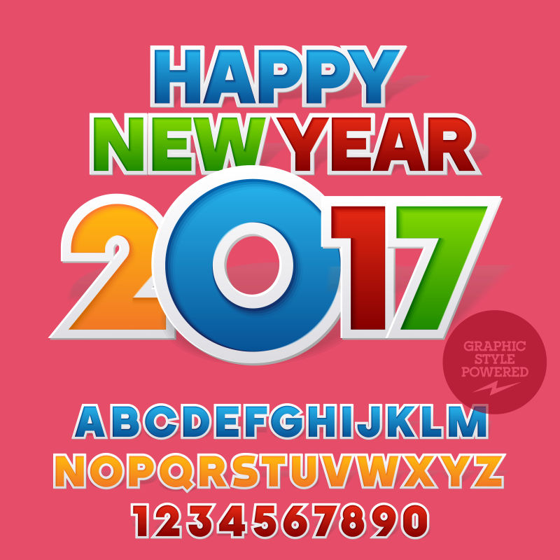 矢量彩色字母和数字设计的新年贺卡