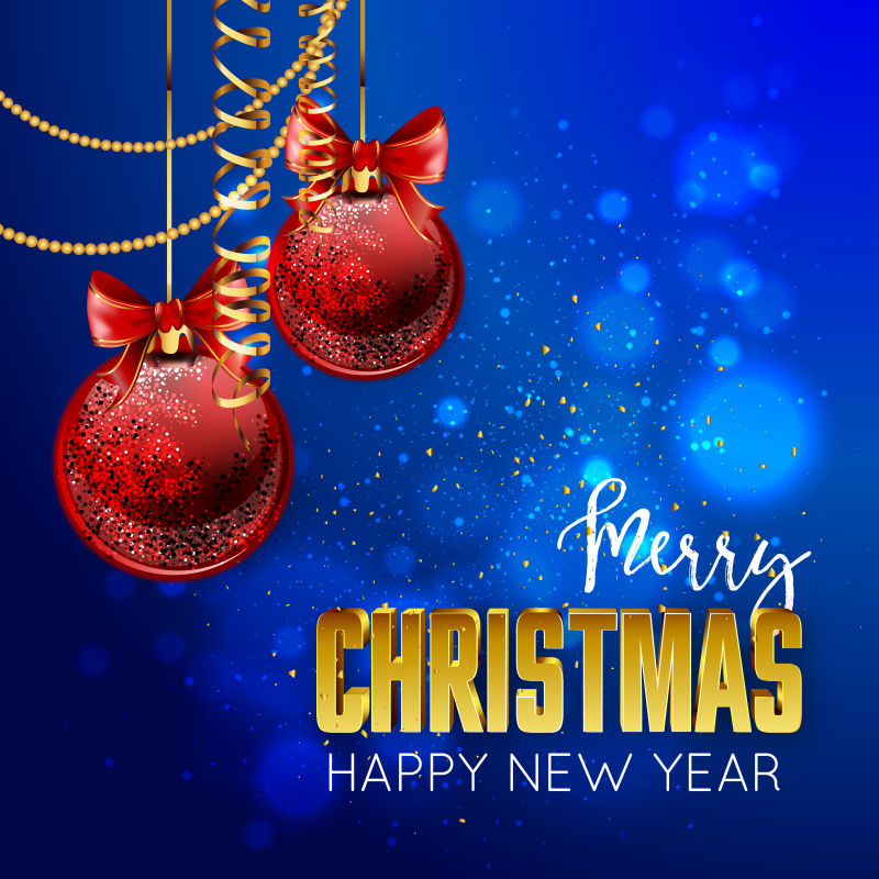 蓝色圣诞快乐和新年贺卡设计矢量插图
