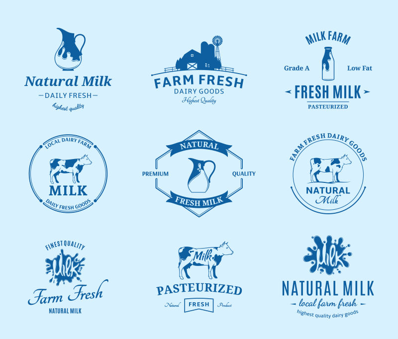 矢量牛奶logo设计元素的集合