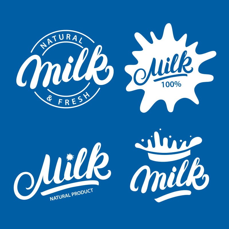 矢量创意白色牛奶字母和蓝色背景的logo设计