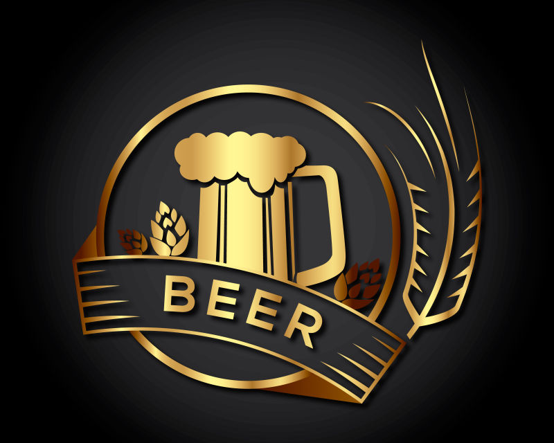 抽象矢量金色啤酒标志设计