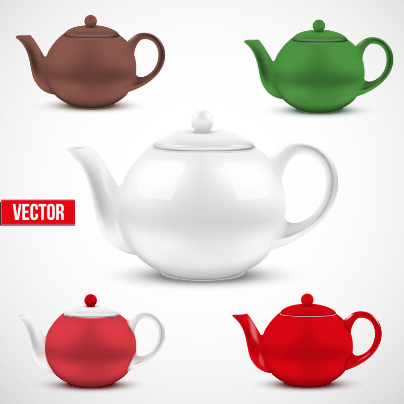 彩色陶瓷茶壶矢量插图