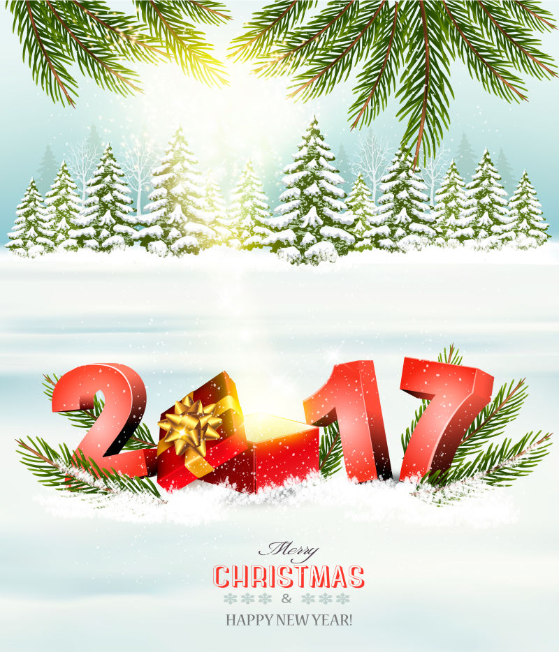 矢量2017圣诞雪景设计背景