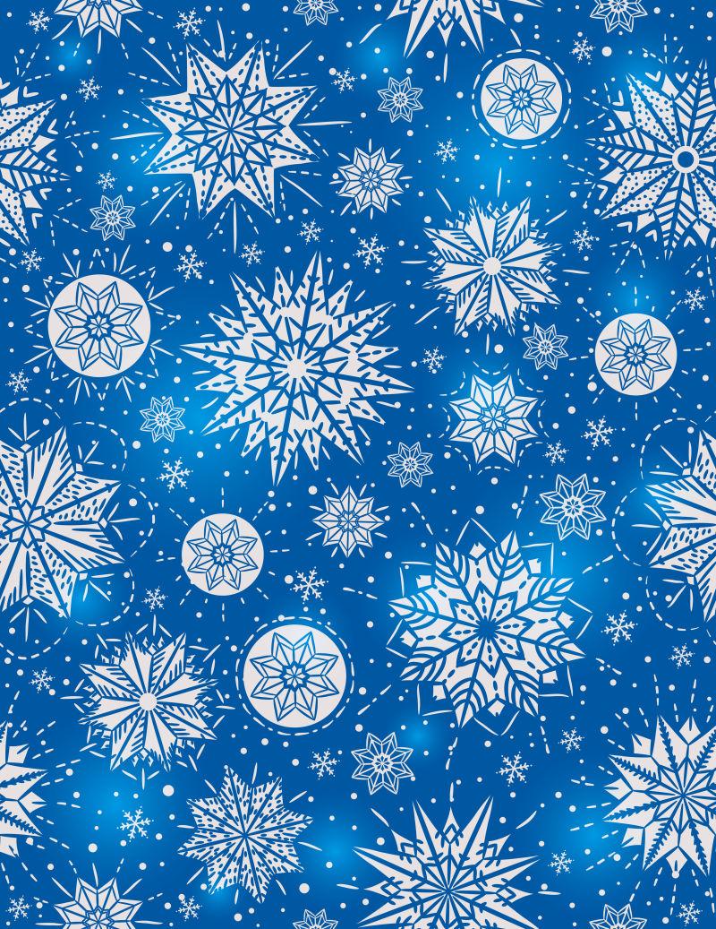 蓝色圣诞雪花星星无缝图案背景矢量插图