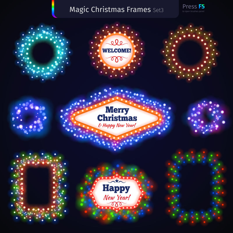 发光的魔术圣诞框架矢量图