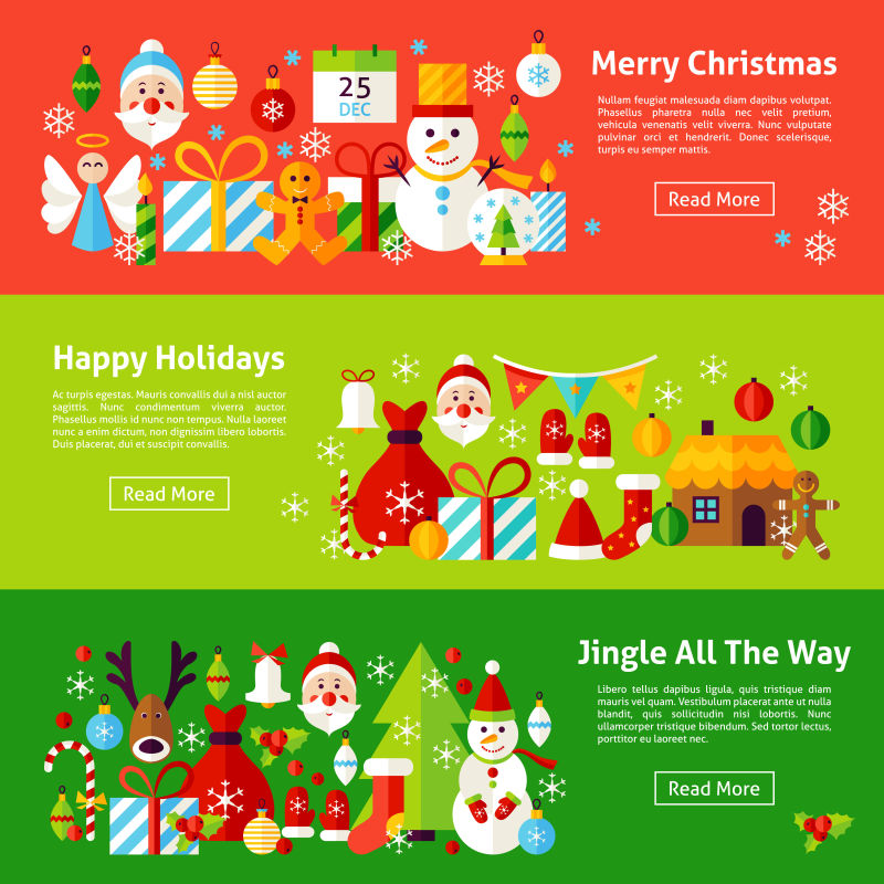 三中不同风格的圣诞矢量海报设计
